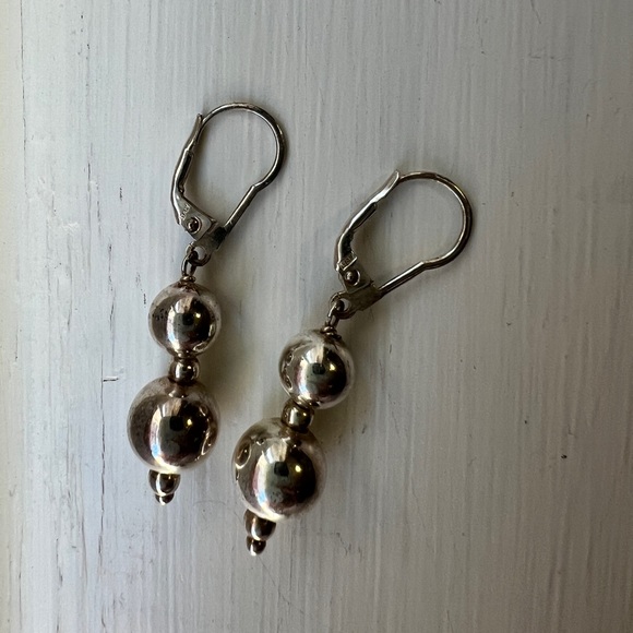 925 Sterling Silver double ball dangle earrings for pierced ears - Picture 5 of 5